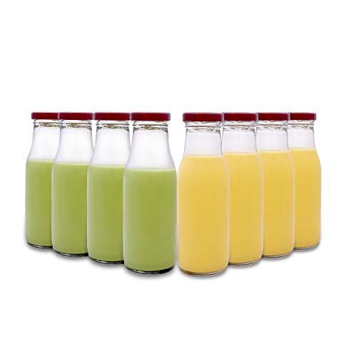 CROCO JAR Transparent Glass Water Bottle | Red Cap Leak Proof Glass Bottles for Fridge, Juice, Milk, Smoothies, Office & Home Use | 265 ml Set of 6 - Image 2
