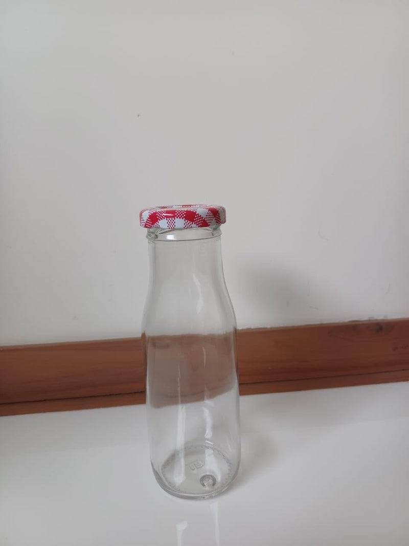 CROCO JAR Transparent Glass Water Bottle | Red Cap Leak Proof Glass Bottles for Fridge, Juice, Milk, Smoothies, Office & Home Use | 265 ml Set of 6 - Image 4
