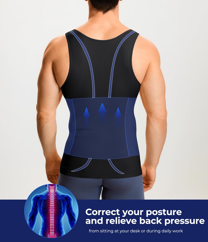 TAILONG Men's Compression Shirt - Slimming Body Shaper, Waist Trainer, Workout Tank Top, Abdomen Undershirt (Black, Medium-Large) - Image 4
