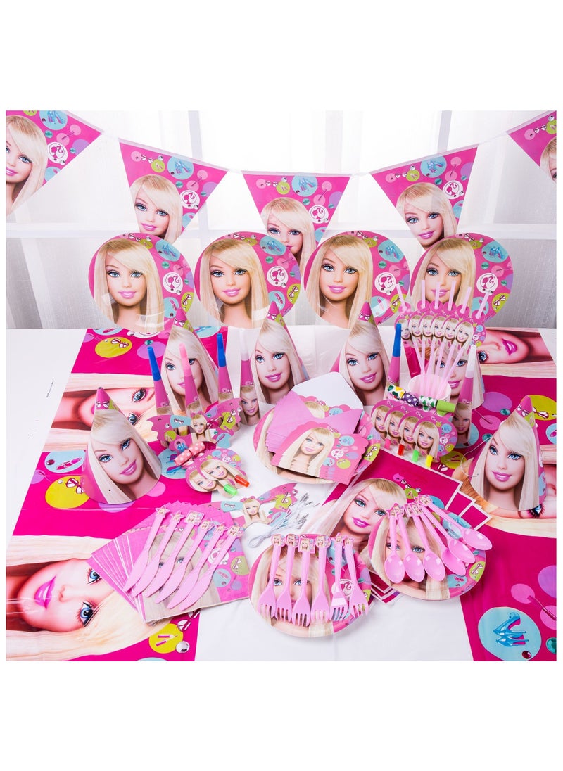 Remy Belle 180 pcs Barbie Theme Birthday Party Decoration Set girl Disposable Tableware Supplies Kids Favor Baby shower props kit plates forks knifes 16 items  - Image 1