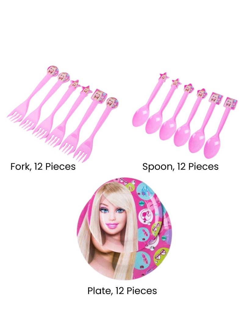 Remy Belle 180 pcs Barbie Theme Birthday Party Decoration Set girl Disposable Tableware Supplies Kids Favor Baby shower props kit plates forks knifes 16 items  - Image 2