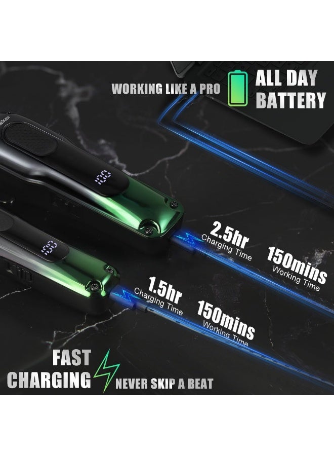 Hatteker Hair Clippers for Men Professional,Clippers and Trimmers Set T-Blade Barber Clippers Set Cordless Clippers Grooming Kit Rechargeable Beard Trimmers Type C Barbers Haircut Kit Green - Image 5