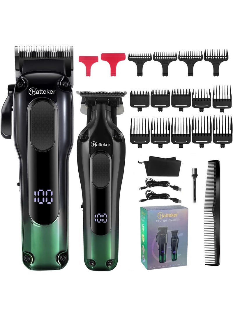 Hatteker Hair Clippers for Men Professional,Clippers and Trimmers Set T-Blade Barber Clippers Set Cordless Clippers Grooming Kit Rechargeable Beard Trimmers Type C Barbers Haircut Kit Green - Image 1