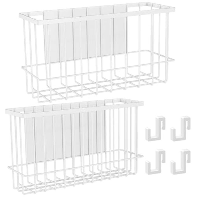 NiHome Magnetic Metal Basket Organizers, Dryer Ball Holder, 2PCS Medium & Small, Versatile Storage for Kitchen & Office Holds Up to 14 lbs, Easy Attach to Refrigerator or Any Magnetic Surface (White)