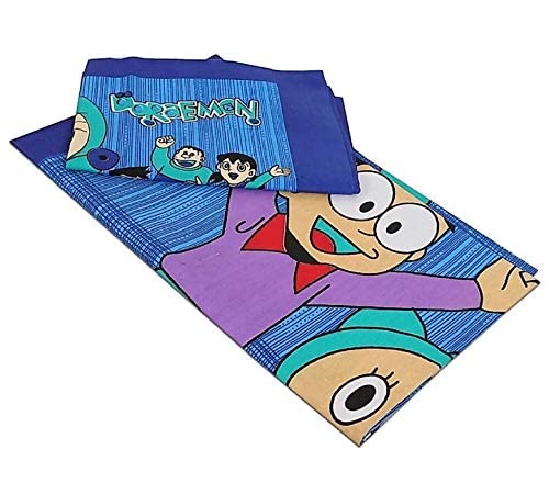 ManavRachit Cotton 210 TC BedSheet 90 x 100 inches with 2 Pillow Covers Cartoon Doraemon Printed Double Bed King Size for Kids Bed Home and Living Room Blue - Image 3