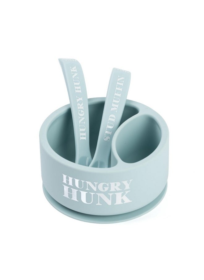 Bella Tunno Bowl And Spoon Baby Feeding Set - Suction Bowl And Baby Spoon For Toddlers And Kids, Baby Led Weaning Spoons And Bowls With Non-Toxic, Bpa Free Silicone, Hungry Hunk/Stud Muffin  - Image 1