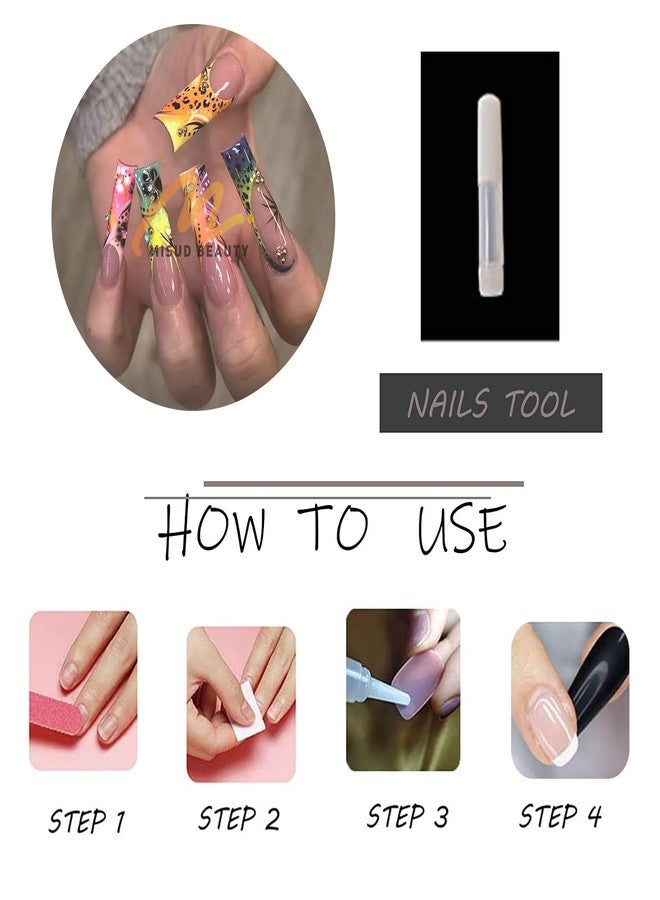 MISUD Press on Nails Long Square Fake Nails Glossy Glue on Nails Cheetah Acrylic Nail Supplies Squoval Artificial Nail Art Colorful Ombre Stick on False Nails with Flower Design DIY 24 pcs - Image 5