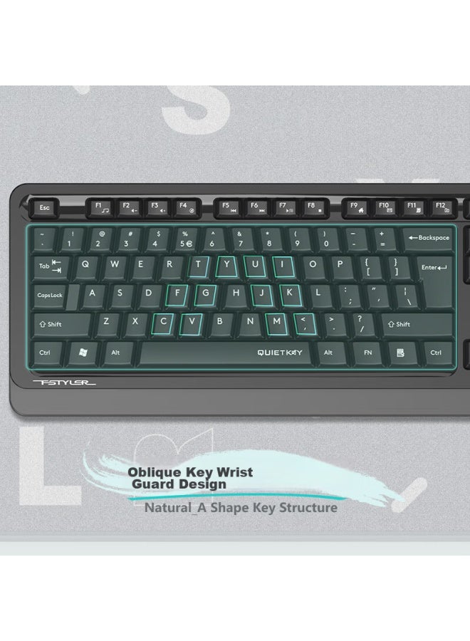 A4TECH مجموعة لوحة مفاتيح وماوس لاسلكية A4Tech Fgs1010Q بـ 104 مفتاح، لوحة مفاتيح مريحة وصامتة للمكتب، رمادي فضائي - Image 2