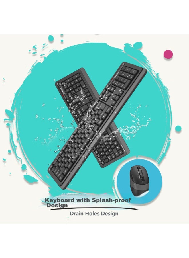 A4TECH مجموعة لوحة مفاتيح وماوس لاسلكية A4Tech Fgs1010Q بـ 104 مفتاح، لوحة مفاتيح مريحة وصامتة للمكتب، رمادي فضائي - Image 3
