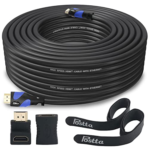 Postta HDMI Cable 50 Feet HDMI 2.0V Cable with 2 Piece Cable Ties+2 Piece HDMI Adapters Support 4K 2160P,1080P,3D,Audio Return and Ethernet - Image 1