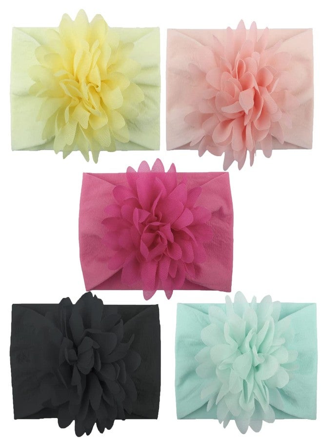 SYGA Pack of 5 Baby Headbands Nylon Flower Soft Stretchable Hairband for Newborn Infant Toddler Kids For 0-3 Year (Multicolor) - Image 1