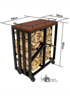 NABCO Wood Rack Trolley with Solid Wood Frame for Patio – 70x35x84 cm, Durable Firewood Storage Solution, Robust and Sleek for Garden or Backyard, Dark Mahogany/Black  - Image 2