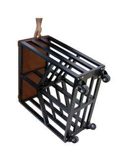 NABCO Wood Rack Trolley with Solid Wood Frame for Patio – 70x35x84 cm, Durable Firewood Storage Solution, Robust and Sleek for Garden or Backyard, Dark Mahogany/Black  - Image 3