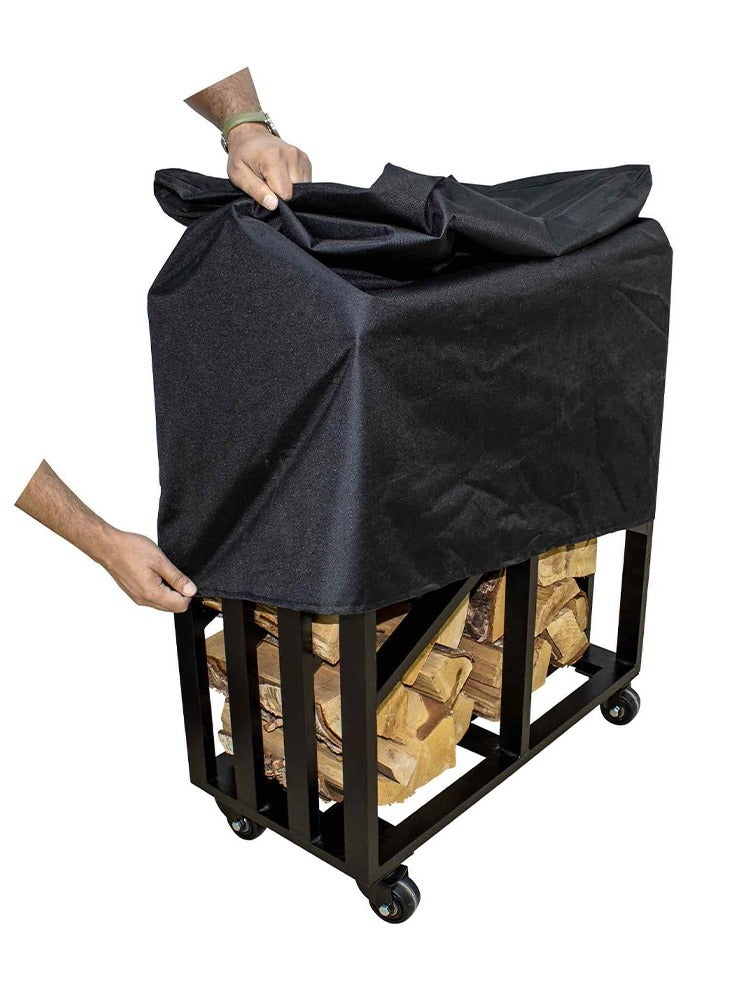 NABCO Wood Rack Trolley with Solid Wood Frame for Patio – 70x35x84 cm, Durable Firewood Storage Solution, Robust and Sleek for Garden or Backyard, Dark Mahogany/Black  - Image 4