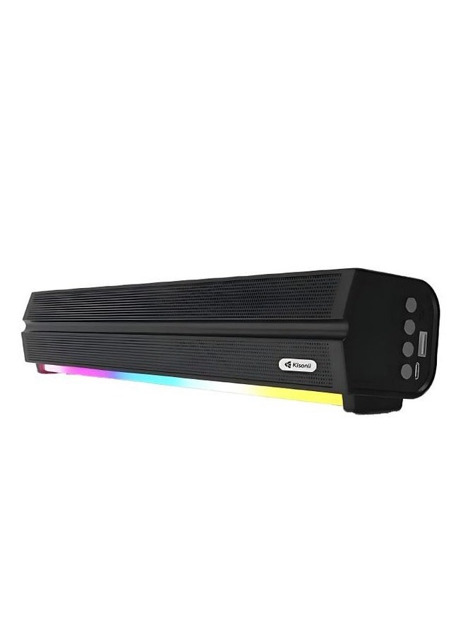 Kisonli - Kisonli LED-802 Soundbar Music Speaker , 7 Lighting Modes Switch ,1500mAh - Black - Image 1