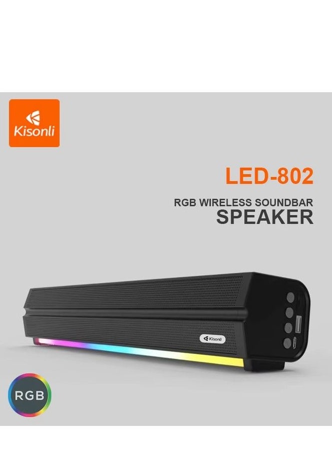 Kisonli - Kisonli LED-802 Soundbar Music Speaker , 7 Lighting Modes Switch ,1500mAh - Black - Image 1