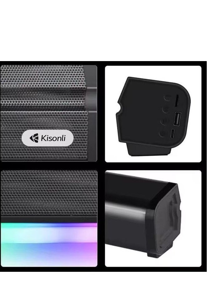 Kisonli - Kisonli LED-802 Soundbar Music Speaker , 7 Lighting Modes Switch ,1500mAh - Black - Image 1