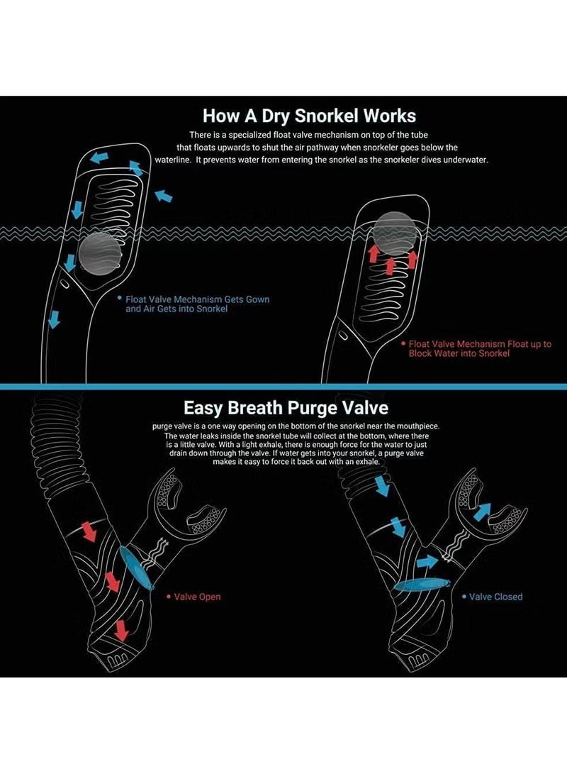 ساكن معدات الغطس للبالغين، طقم غطس جاف، قناع غطس ذو رؤية واسعة 180 درجة، قناع غطس للتنفس الحر للغطس والغوص والسباحة - Image 5