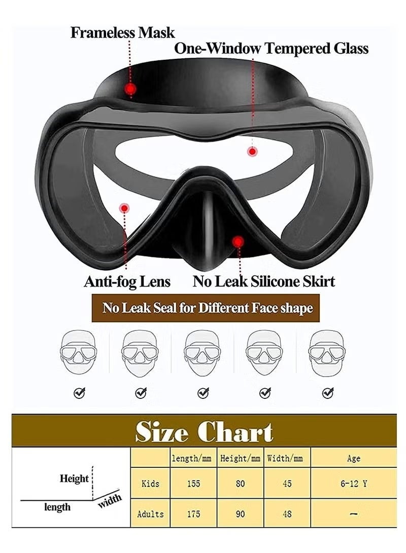 ساكن معدات الغطس للبالغين، طقم غطس جاف، قناع غطس ذو رؤية واسعة 180 درجة، قناع غطس للتنفس الحر للغطس والغوص والسباحة - Image 2