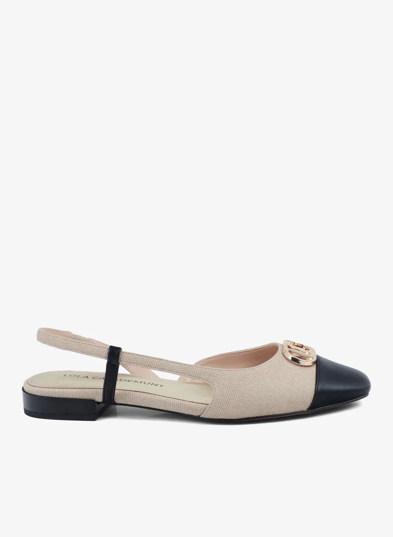 Lola Casademunt Bicolor Flat Shoe with Metallic Logo Detail