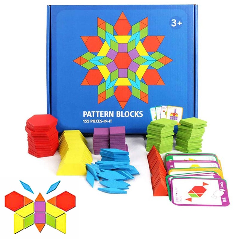 JCREN Wooden Pattern Blocks Montessori Toys Shape Puzzles Kindergarten Classic Educational Tangram Geometric Brain Teaser Toys Best STEM for Kids Ages 48 with 24 Pcs Cards - Image 2