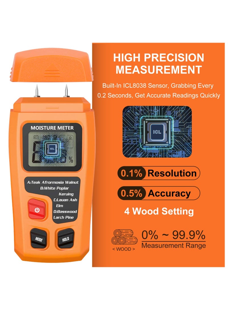 Wood Moisture Meter For Logs Firewood, Moisture Meter For Wood Firewood Moisture Meter For Lumber, Digital Moisture Detector, Pin-Type Water Leak Detector Tester For Wood Firewood Paper Floor, Yellow - Image 3