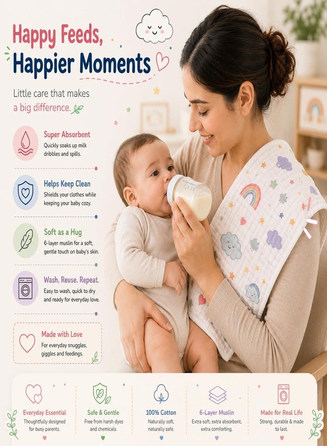Firstblow Muslin 6 Layer 100% Organic Bamboo Cotton Face Towels for Newborn Baby Extra Soft Hankies Reusable Napkins for Infants Toddlers/Kids Random Print (Pack of 5 Big Napkin 50x25 CM) - Image 4