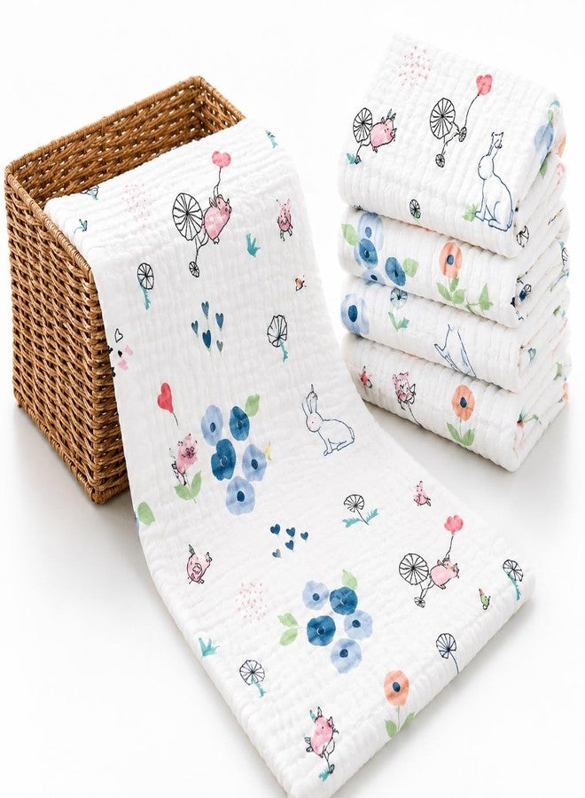 Firstblow Muslin 6 Layer 100% Organic Bamboo Cotton Face Towels for Newborn Baby Extra Soft Hankies Reusable Napkins for Infants Toddlers/Kids Random Print (Pack of 5 Big Napkin 50x25 CM) - Image 1