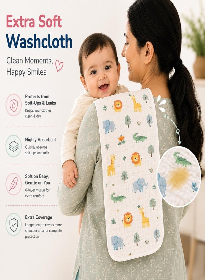 Firstblow Muslin 6 Layer 100% Organic Bamboo Cotton Face Towels for Newborn Baby Extra Soft Hankies Reusable Napkins for Infants Toddlers/Kids Random Print (Pack of 5 Big Napkin 50x25 CM) - Image 3