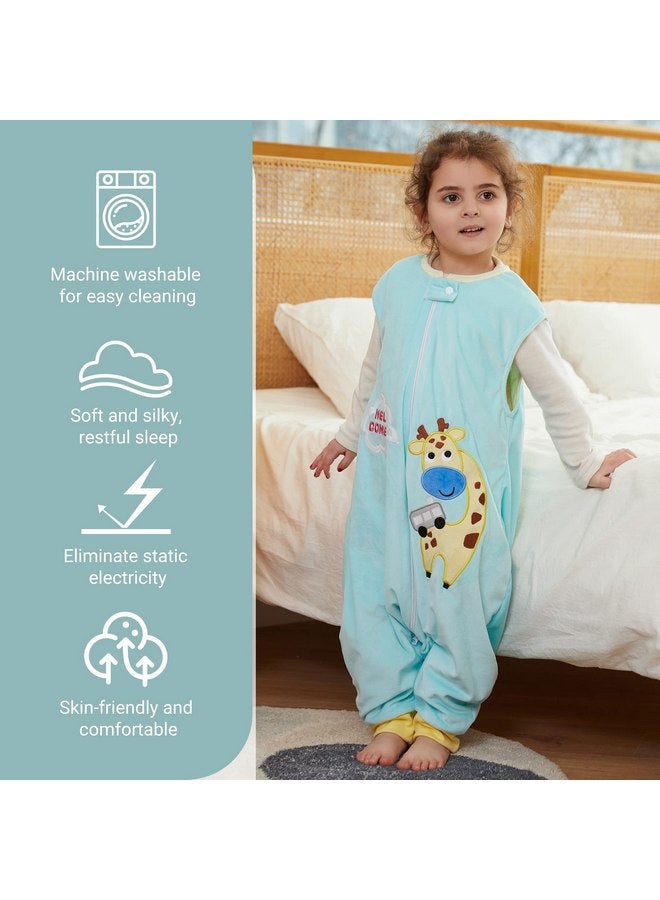 MICHLEY Kids Sleeveless Zipper Sleeping Bag, Autumn Winter Sleeping Sack Polyester Wearable Blankets for Boy Girl, Green Giraffe, L - Image 2
