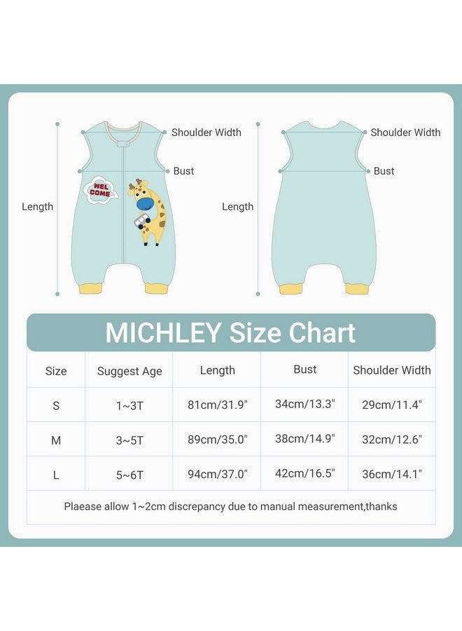 MICHLEY Kids Sleeveless Zipper Sleeping Bag, Autumn Winter Sleeping Sack Polyester Wearable Blankets for Boy Girl, Green Giraffe, L - Image 3