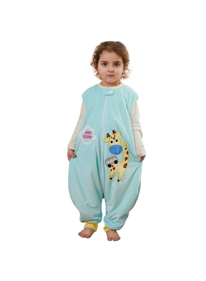MICHLEY Kids Sleeveless Zipper Sleeping Bag, Autumn Winter Sleeping Sack Polyester Wearable Blankets for Boy Girl, Green Giraffe, L - Image 1