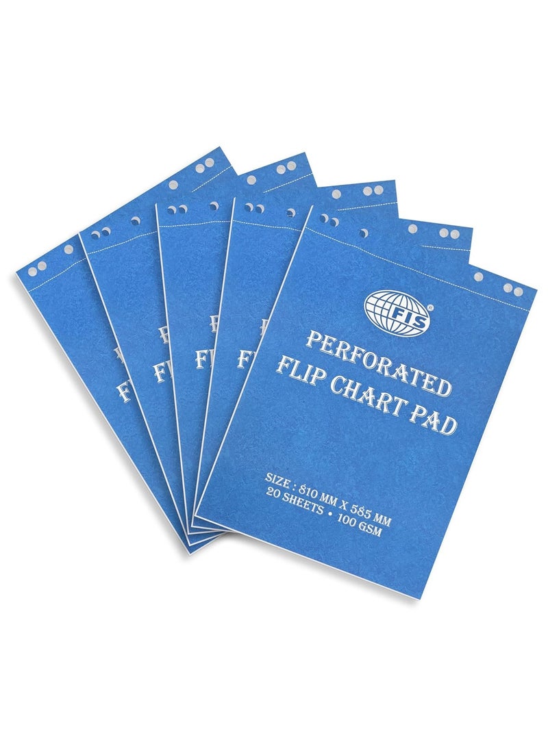 FIS Pack of 5 Pieces FIS Perforated Flip Chart Pads, 100 gsm Size : 585 x 810 mm (20 Sheets) -FSFC20-B_5PC - Image 1