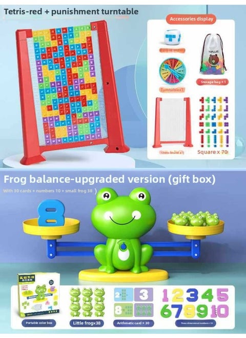 Children's 3D Tetris Building Blocks Stereo Puzzle Toy 3 To 6 Years Old 4 Thinking Training 8 Boys And Girls-Color:[red Model] + Upgraded Frog Scale {38 Frogs + 10 Numbers + 30 Cards}
