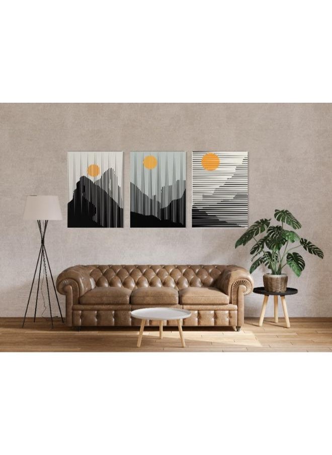 Home Gallery Canvas Wall Art, Abstract Framed Portrait of mountain and sunset in boho style  - Image 2