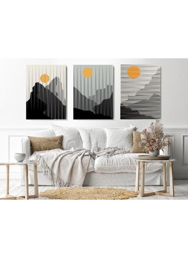 Home Gallery Canvas Wall Art, Abstract Framed Portrait of mountain and sunset in boho style  - Image 3