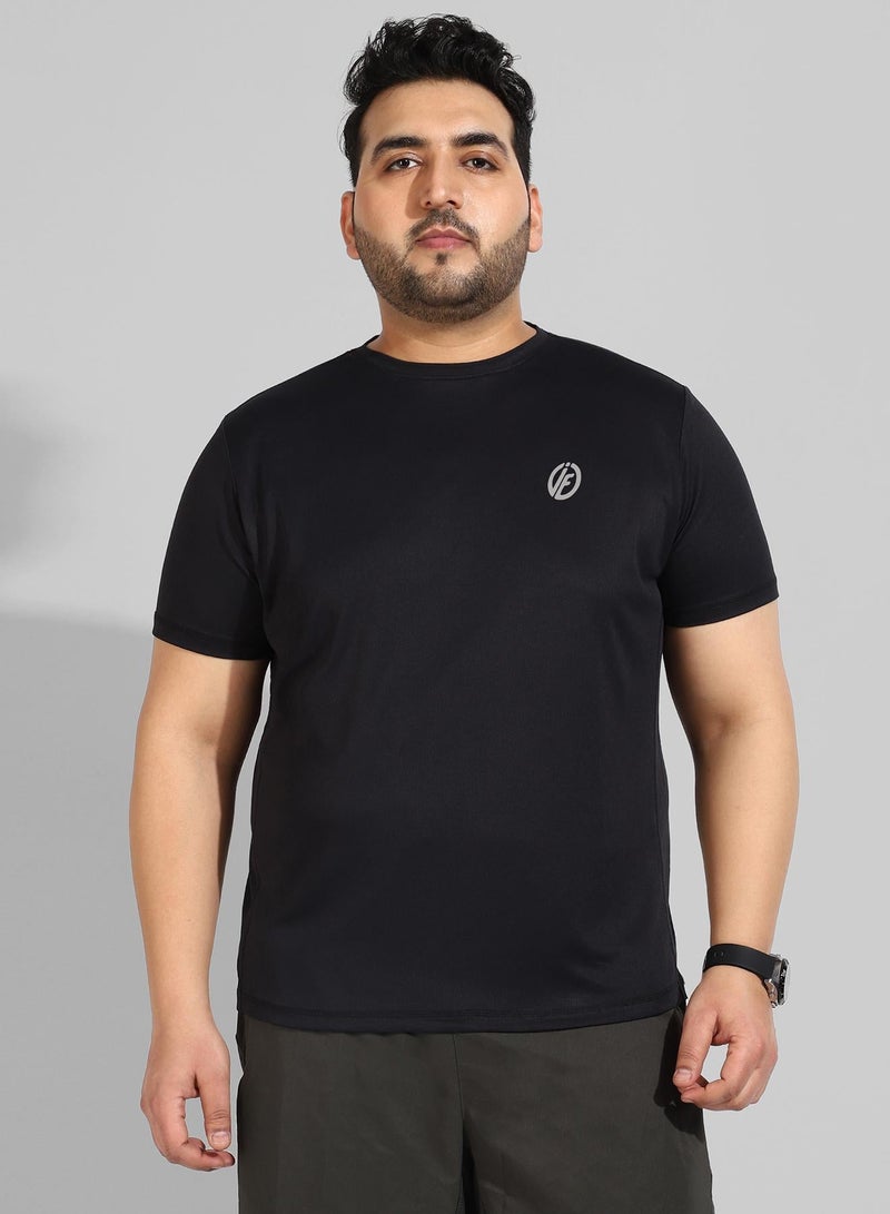 Instafab Plus Men's Solid Black Regular Fit Activewear T-Shirt - Image 2