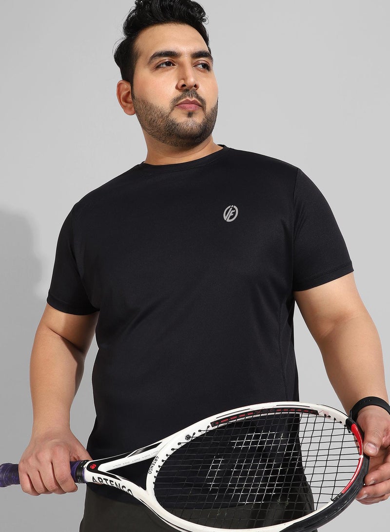 Instafab Plus Men's Solid Black Regular Fit Activewear T-Shirt - Image 1