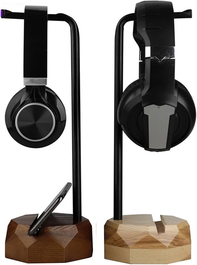 Walnut Wood Metal Headphone Stand Universal Desktop Holder For Gaming Headsets - Image 2
