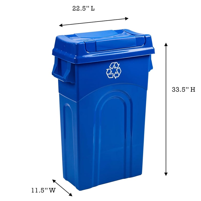 United Solutions 23 Gallon Highboy Plastic Recycling Bin Kitchen Trash Can with Lid, Pass Through Handles, and Dustpan Edge, Blue - Image 2