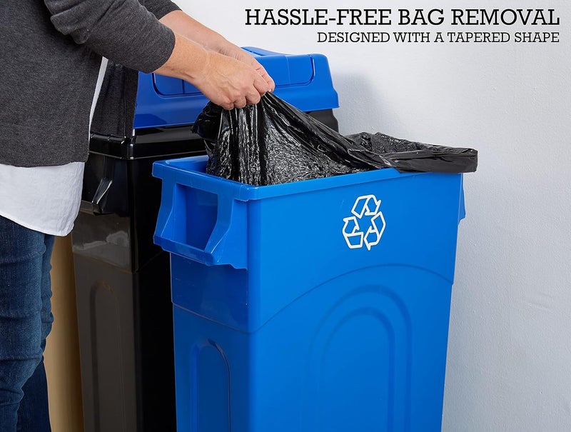 United Solutions 23 Gallon Highboy Plastic Recycling Bin Kitchen Trash Can with Lid, Pass Through Handles, and Dustpan Edge, Blue - Image 5