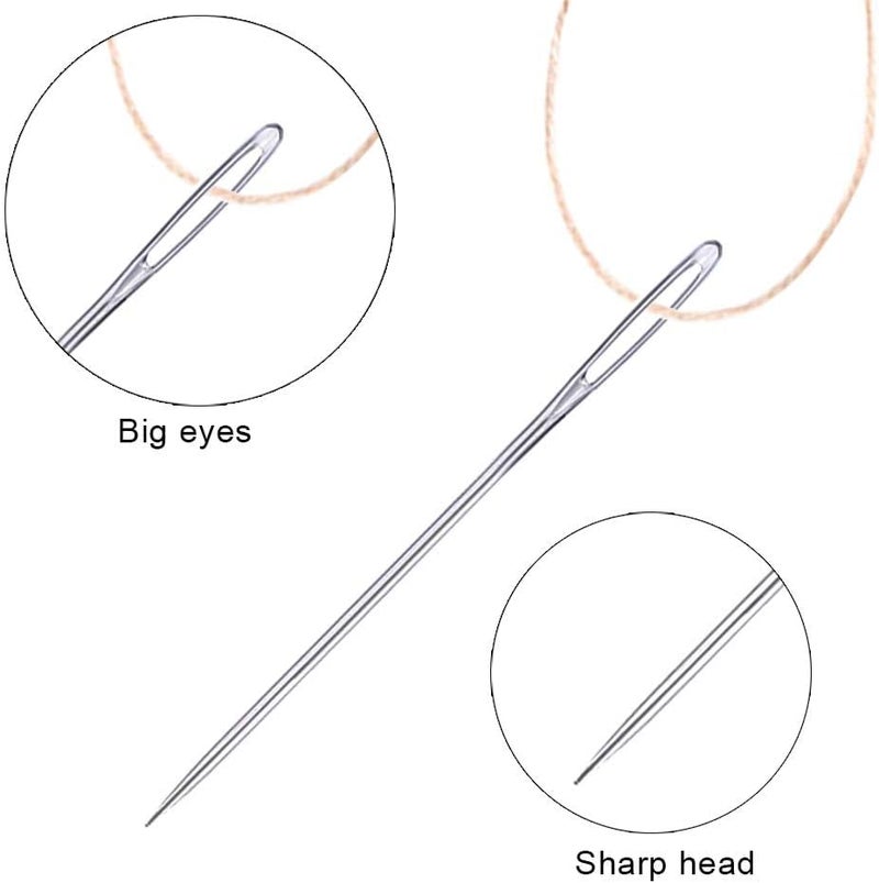 GEMSY طقم إبر الخياطة اليدوية - إبر فولاذية كبيرة العين عالية الجودة للتصليح، التطريز، الحرف اليدوية وإصلاح الأقمشة - مثالي لمشاريع الخياطة والتنجيد اليدوية - Image 4