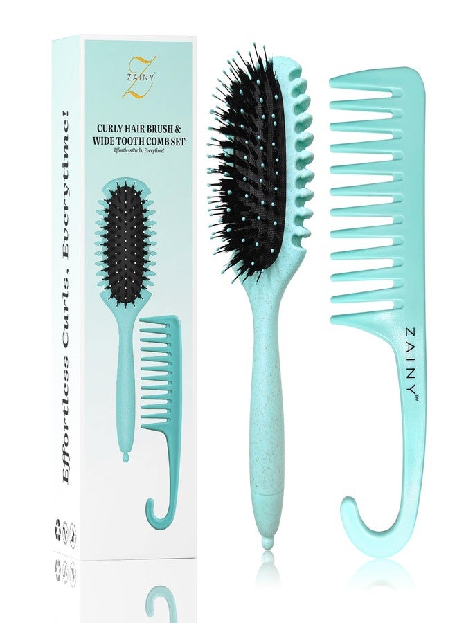 ZAINY Curl Defining Brush 2PC Set, Wide Tooth Comb for Curls, Curly Hair Brush for Women, Wet Detangler Wavy Hairbrush & Shower Detangling Curl Comb & Define Curl Brush for Kids, Girls, Toddlers & Men - Image 1