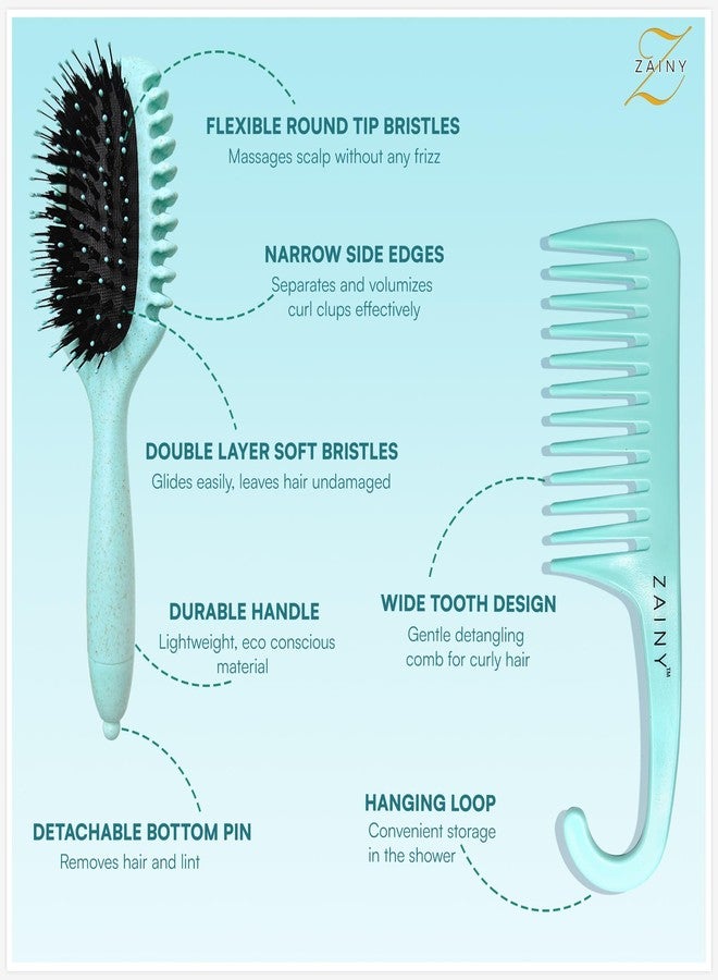 ZAINY Curl Defining Brush 2PC Set, Wide Tooth Comb for Curls, Curly Hair Brush for Women, Wet Detangler Wavy Hairbrush & Shower Detangling Curl Comb & Define Curl Brush for Kids, Girls, Toddlers & Men - Image 4