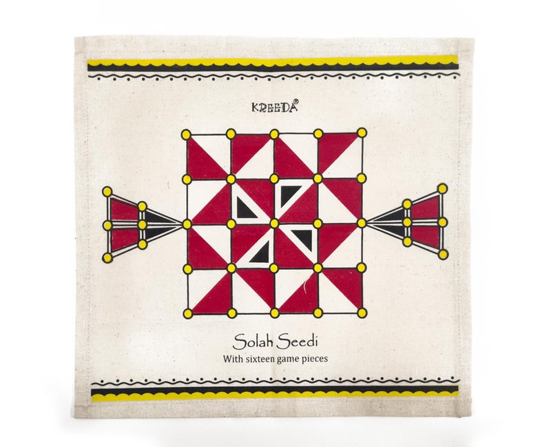 Kreeda Solah Seedi - with Sixteen Game Pieces - Games of India. Battlefield Game. Aka Vettai, Athara Seiya, Goti ka Khel, Bagh Chal - Image 2