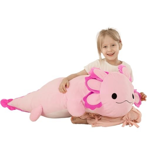 BENINY 39Inch Giant Hot Pink Axolotl Plush Pillow Extra Soft Huggable Stuffed Animal Big Cuddly Toy Gift for Girls Kids Holiday Birthday - Image 1