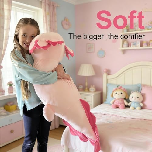 BENINY 39Inch Giant Hot Pink Axolotl Plush Pillow Extra Soft Huggable Stuffed Animal Big Cuddly Toy Gift for Girls Kids Holiday Birthday - Image 5