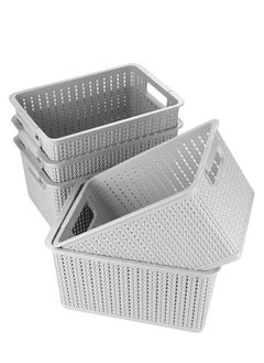 5 Pack Plastic Storage Basket, Portable Plastic Weave Kitchen Refrigerator Basket Bathroom Desktop Storage Box for Kitchen, Bathroom and Cabinet - 27cm x 19cm x 15cm Gray