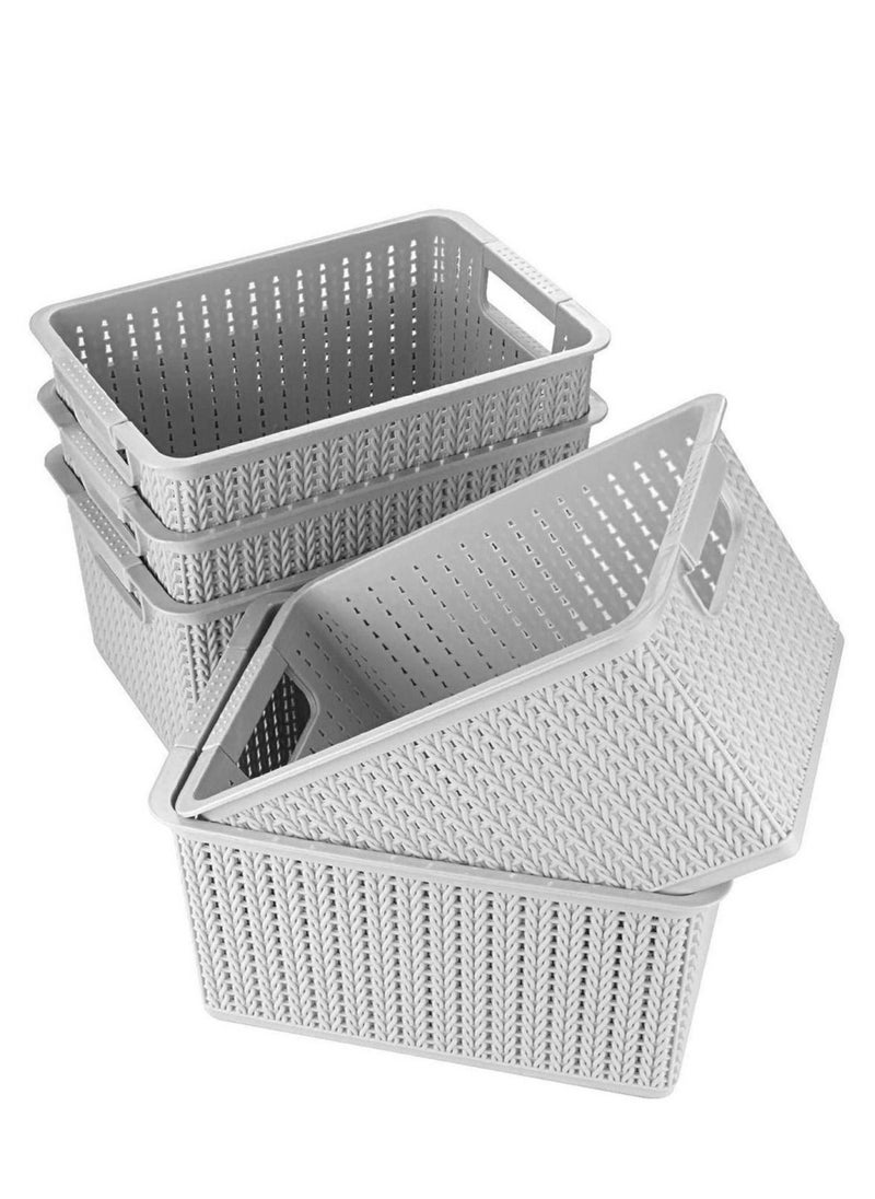 Generic - 5 Pack Plastic Storage Basket, Portable Plastic Weave Kitchen Refrigerator Basket Bathroom Desktop Storage Box for Kitchen, Bathroom and Cabinet - 27cm x 19cm x 15cm Gray - Image 1