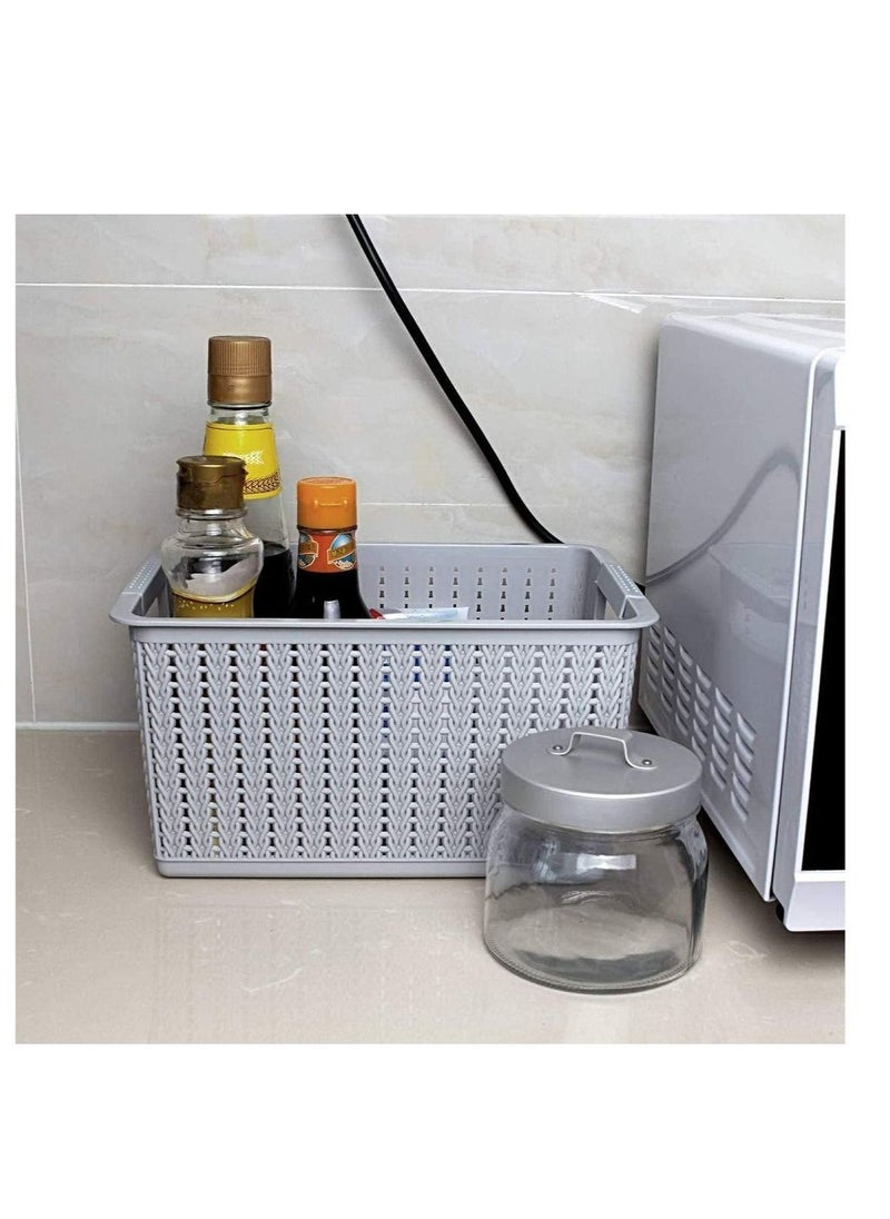 Generic - 5 Pack Plastic Storage Basket, Portable Plastic Weave Kitchen Refrigerator Basket Bathroom Desktop Storage Box for Kitchen, Bathroom and Cabinet - 27cm x 19cm x 15cm Gray - Image 1